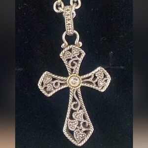 Andrea Candela 18KT Silver and Gold Intricate Cross Necklace.